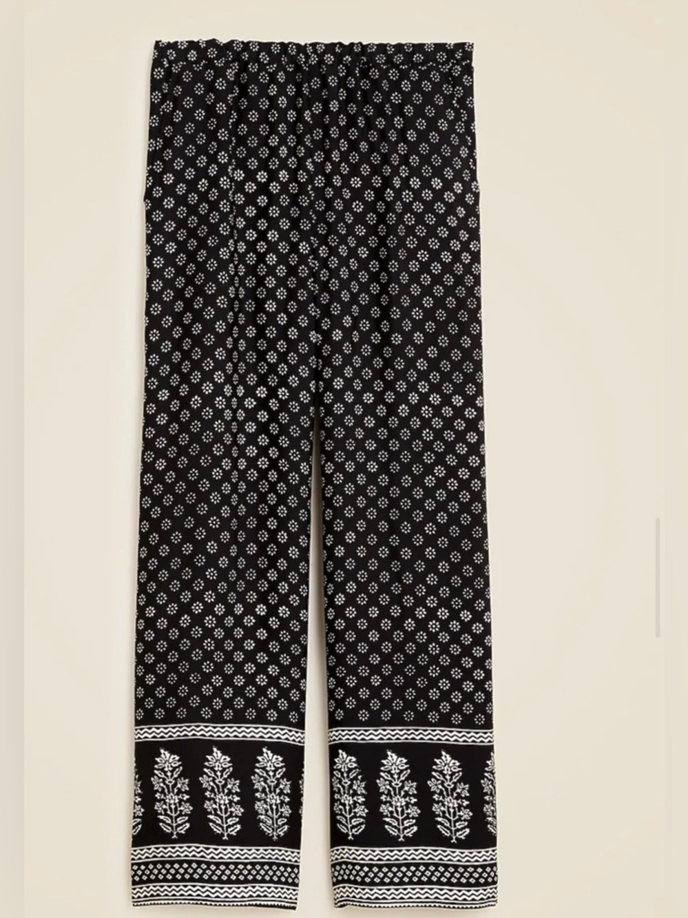 J. Crew Cropped Stratus Silky Black Wide-Leg Pants with White Print - Picture 2 of 5